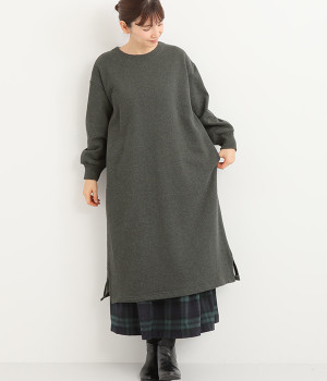 コットン裏毛起毛ワンピース(チャコール-ONESIZE)
