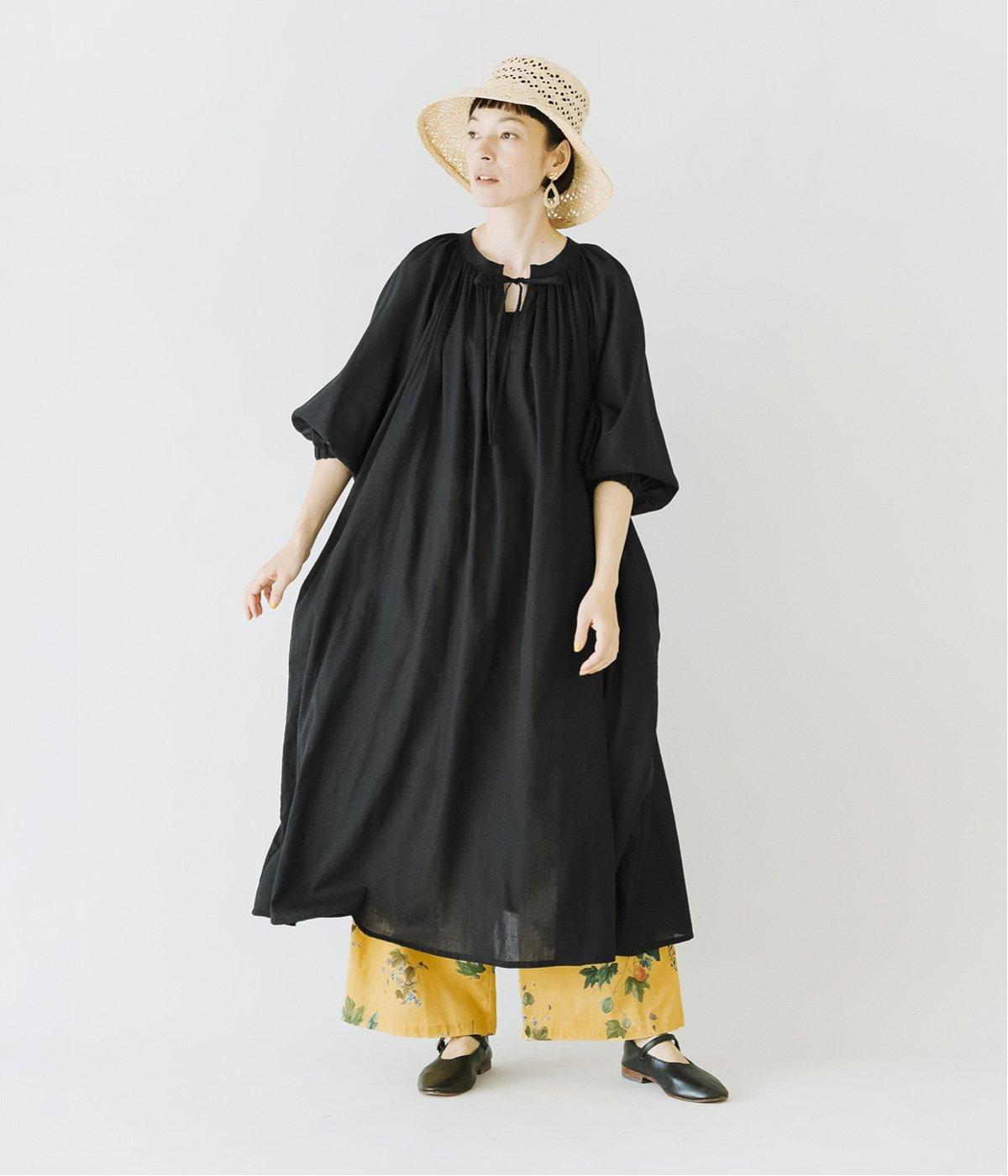 丈が選べるコットンリネン2wayワンピース(ブラック-S)