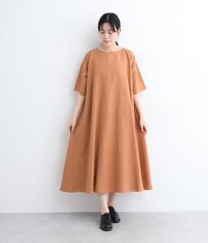 コットンリネンハーフスリーブフレアワンピース