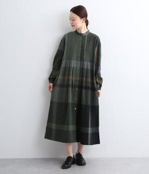 コットンリネンアムンゼンパネルチェックワンピース