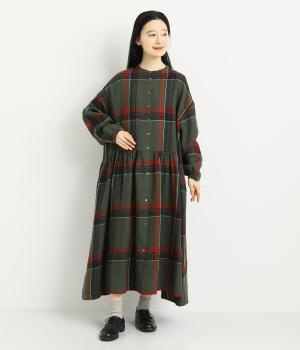 リネン　タータンチェック起毛ワンピース
