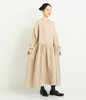 リネン　起毛ギャザーワンピース
