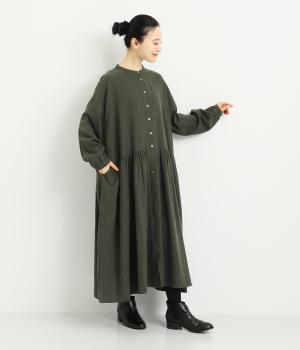 コットンリネン　千鳥格子起毛ワンピース(グリーン-F)