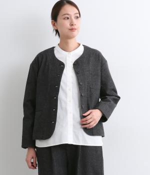 コットンリネン10OZデニムノーカラージャケット