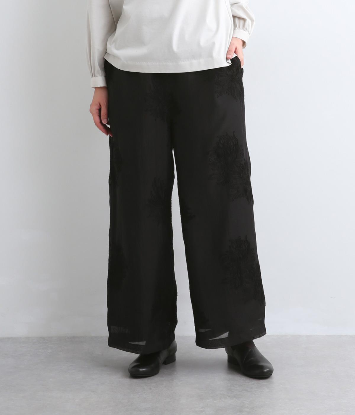 シア刺繍ワイドパンツ(ブラック-F)