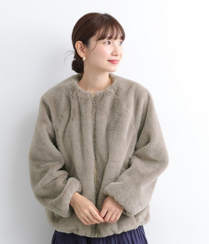 リバーシブル　フェイクファーブルゾン(グレージュ-ONESIZE)