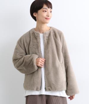 リバーシブルフェイクファーブルゾン(グレージュ-F)