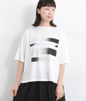 かすれボーダープリントTシャツ(オフ白-ONESIZE)