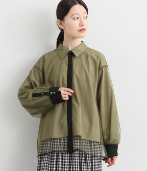 チュールレイヤード配色シャツブラウス