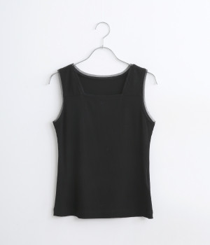 チュールつきスクエアリブタンク(ブラック-ONESIZE)