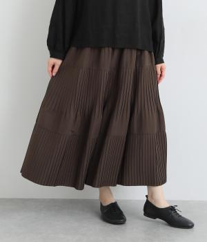 消しプリーツティアードスカート(ブラウン-ONESIZE)