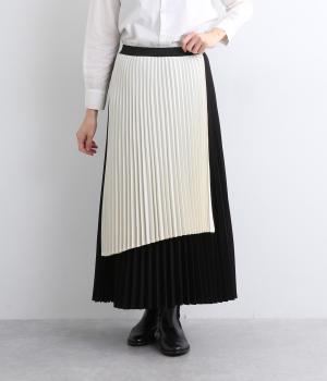 カラーブロッキングプリーツスカート(ブラック-F)