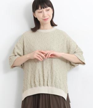 ぽこぽこふくれジャカード襟裾リブ5分袖プルオーバー