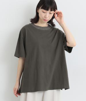 コットン襟リブニット配色切り替えTシャツ