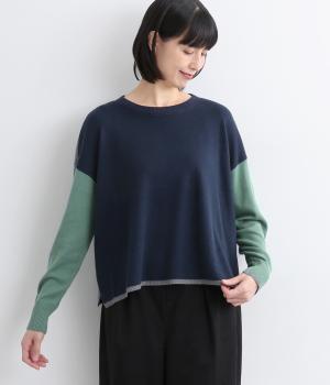 コットンシルクニット配色プルオーバー