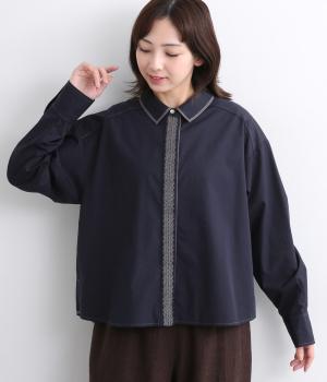 前立てレース刺繍シャツ(ネイビー-F)