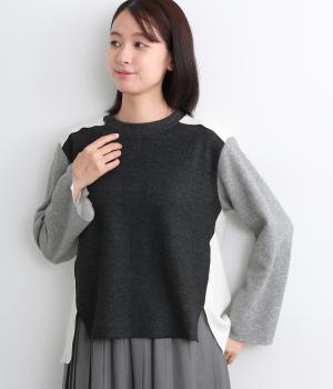 カラーブロッキングニットソープルオーバー(ホワイト系-F)