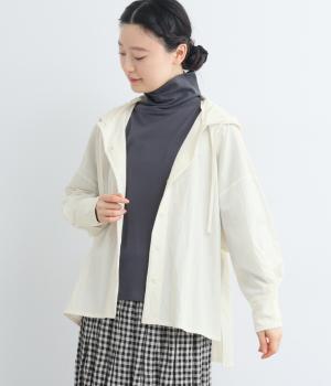 ウォッシュ加工フード付きシャツジャケット(オフホワイト-F)