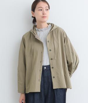 ウォッシュ加工フード付きシャツジャケット(グレーベージュ-F)