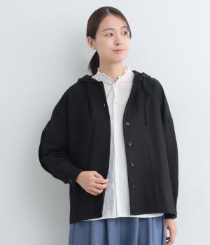 ウォッシュ加工フード付きシャツジャケット(ブラック-F)