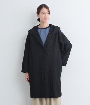 レーヨンナイロン襟2wayフード付きコート(ブラック-F)