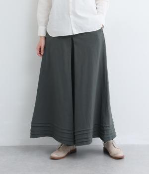 スラブ度詰め天竺裾ラインスカート見えワイドパンツ