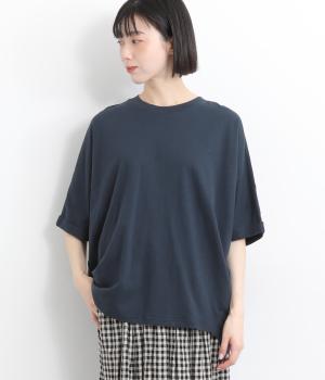 コットンスラブ天竺コクーンドルマンTシャツ(ネイビー-ONESIZE)