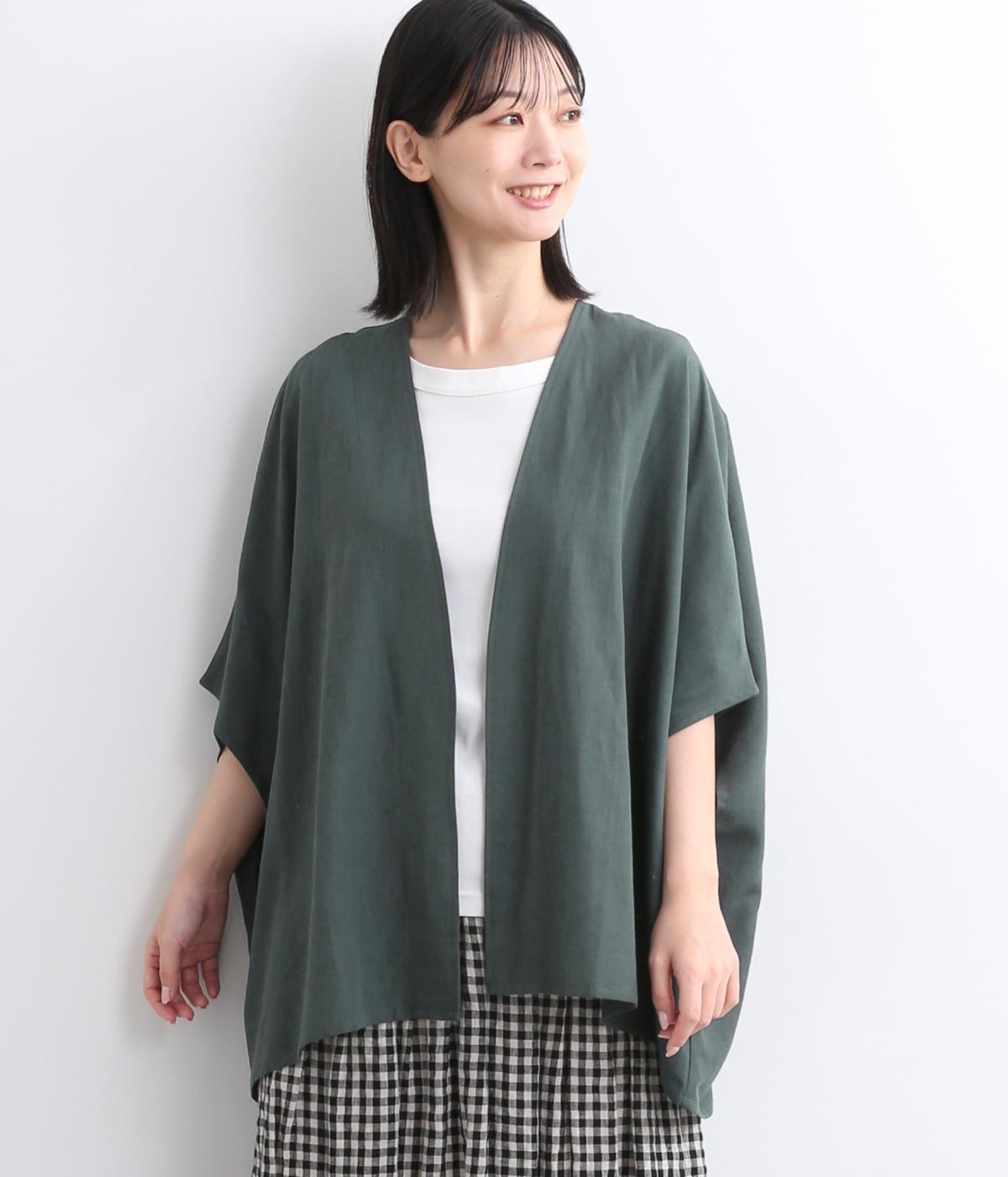 コットンリネンレーヨンガウンカーディガン(ダークグリーン-ONESIZE)