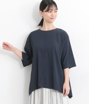 レーヨンナイロン背面ギャザーブラウス(ネイビー-ONESIZE)