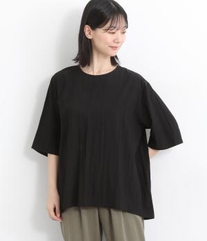 レーヨンナイロン背面ギャザーブラウス(ブラック-ONESIZE)
