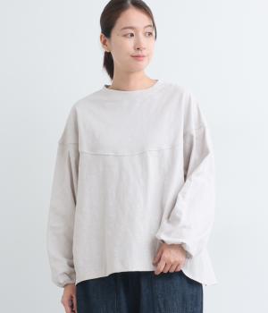 スラブ度詰め天竺後ろ布帛プルオーバー(ライトグレー-F)