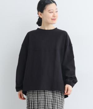 スラブ度詰め天竺後ろ布帛プルオーバー(ブラック-F)