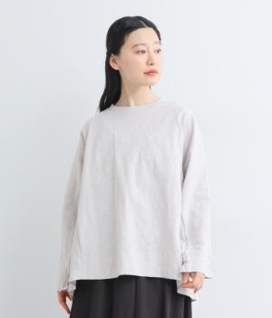 スラブ度詰め天竺後ろ布帛袖ゴムギャザーフレアプルオーバー(ライトグレー-F)