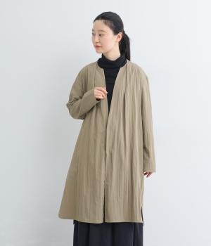 ウォッシュ加工Vネック後ろギャザーロングカーディガン(グレーベージュ-F)