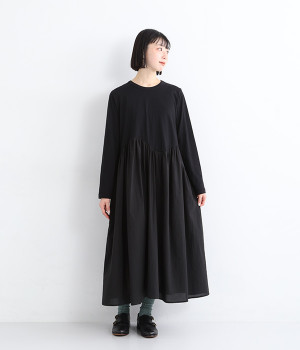 コットン天竺ナミ布帛切替ワンピース