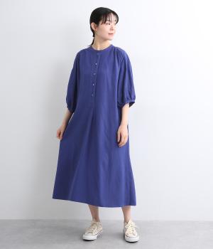 コットンリネンレーヨンハイネックワンピース