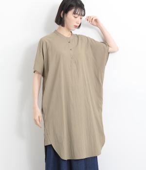 レーヨンナイロンハイネックフレアワンピース(ダークベージュ-ONESIZE)