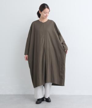 ウォッシュ加工ドルマンコクーンワンピース(ダークブラウン-F)