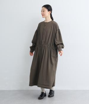 ウォッシュ加工ギャザー切替ワイドワンピース