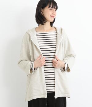 スラブメランジ裏毛フードジップブルゾン(トップホワイト-F)