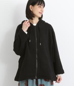 スラブメランジ裏毛フードジップブルゾン(ブラック-F)