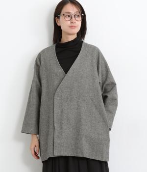 コットンリネン先染めツイル起毛スナップボタンワイドジャケット