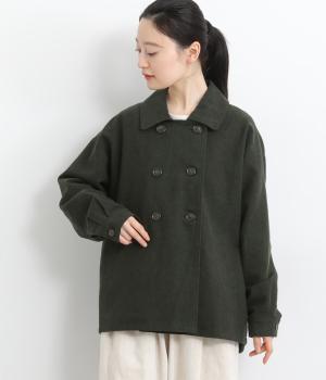 コットンリネン先染めツイル起毛ボリューム袖Ｐジャケット(ダークグリーン-F)