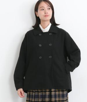 コットンリネン先染めツイル起毛ボリューム袖Ｐジャケット(ブラック-F)