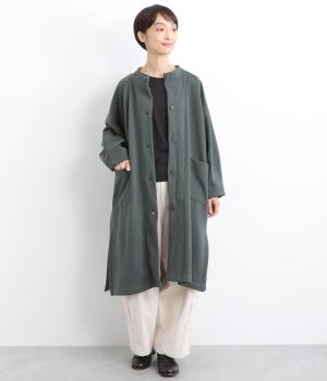 ベロア裏毛スリットネックドルマンボリュームコート(ダークグリーン-F)