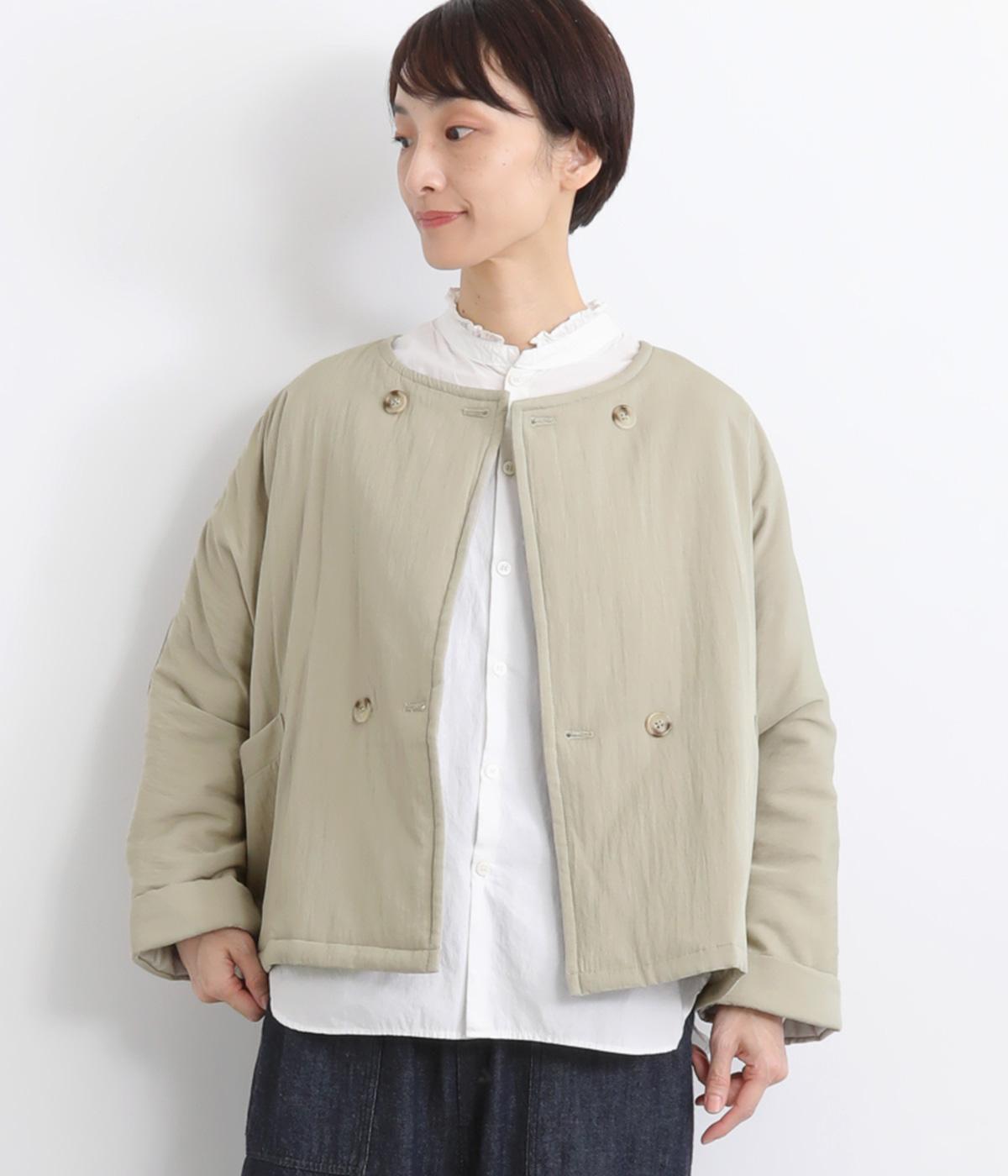 レーヨンナイロンツイル中綿ドルマンショートジャケット(ライトベージュ-F)