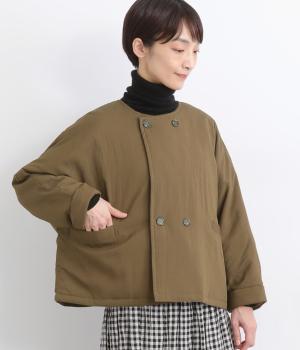 レーヨンナイロンツイル中綿ドルマンショートジャケット(ブラウン-F)
