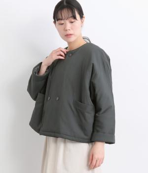 レーヨンナイロンツイル中綿ドルマンショートジャケット(チャコール-F)