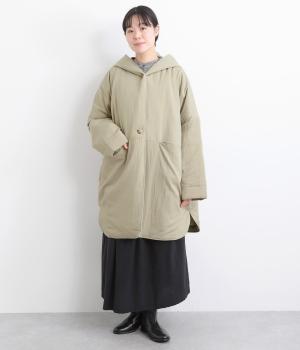 レーヨンナイロンツイル中綿ラウンドヘムワイドフードコート(ライトベージュ-F)