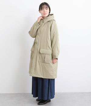 レーヨンナイロンツイル中綿フードロングコート